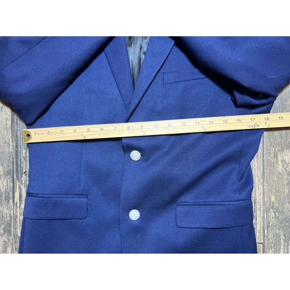 H&M Mens Blue Textured Slim Fit Blazer Suit Jacket Size 38R Preppy 2 Button Work